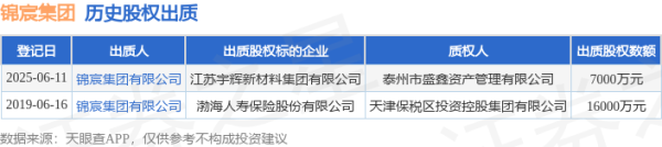 牛博士 锦宸集团出质江苏宇辉新材料集团有限公司股权，数额为7000万元