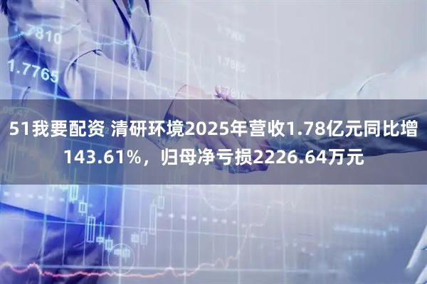51我要配资 清研环境2025年营收1.78亿元同比增143.61%，归母净亏损2226.64万元